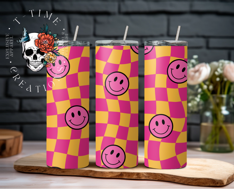 Hot Pink and Orange/Yellow Smiley Retro 20oz Tumbler