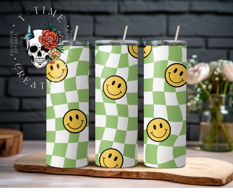Green and White Smiley Retro 20oz Tumbler