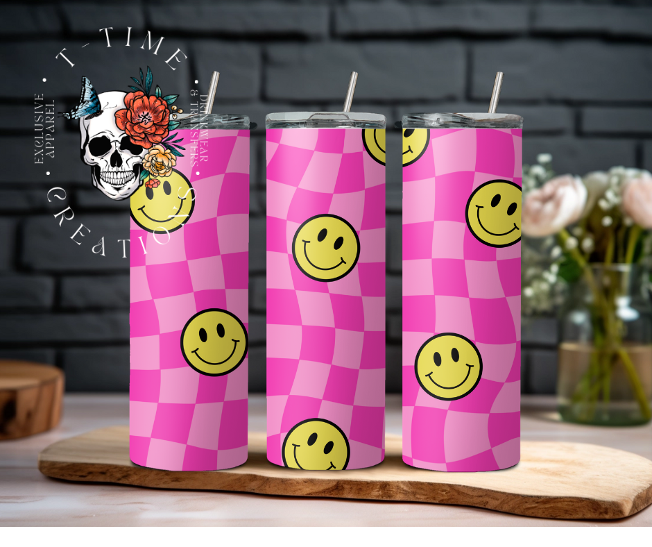 Pink two tone yellow Smiley Retro 20oz Tumbler