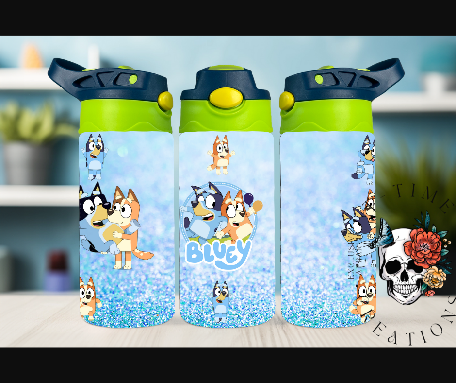 Glitter Blue 12oz Double Wall Insulated Kids Tumbler with Handle