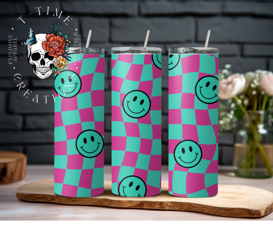Teal and Hot Pink Smiley Retro 20oz Tumbler