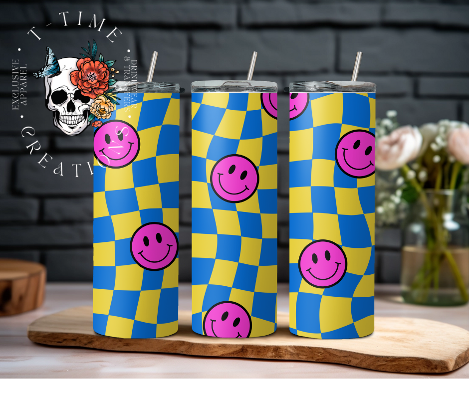 Yellow and Blue Smiley Retro 20oz Tumbler