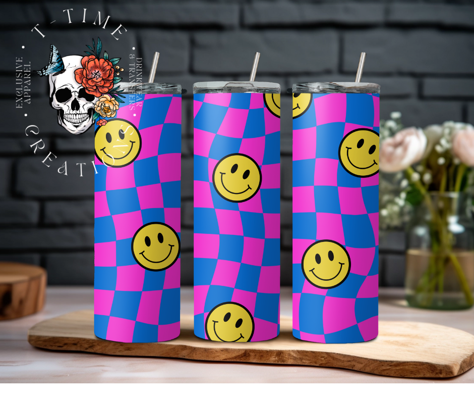 Pink and Blue Smiley Retro 20oz Tumbler