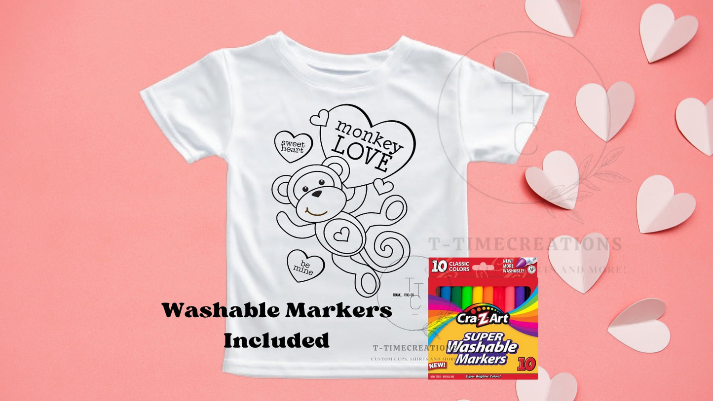 Monkey Love Washable Valentines Day Shirt With Washable Markers