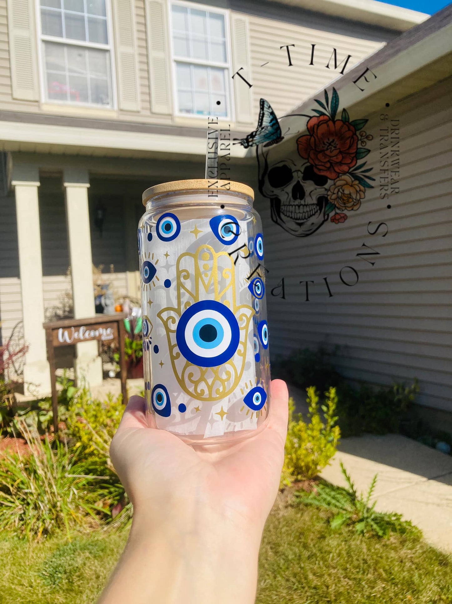 Evil Eye 16oz Glass Can