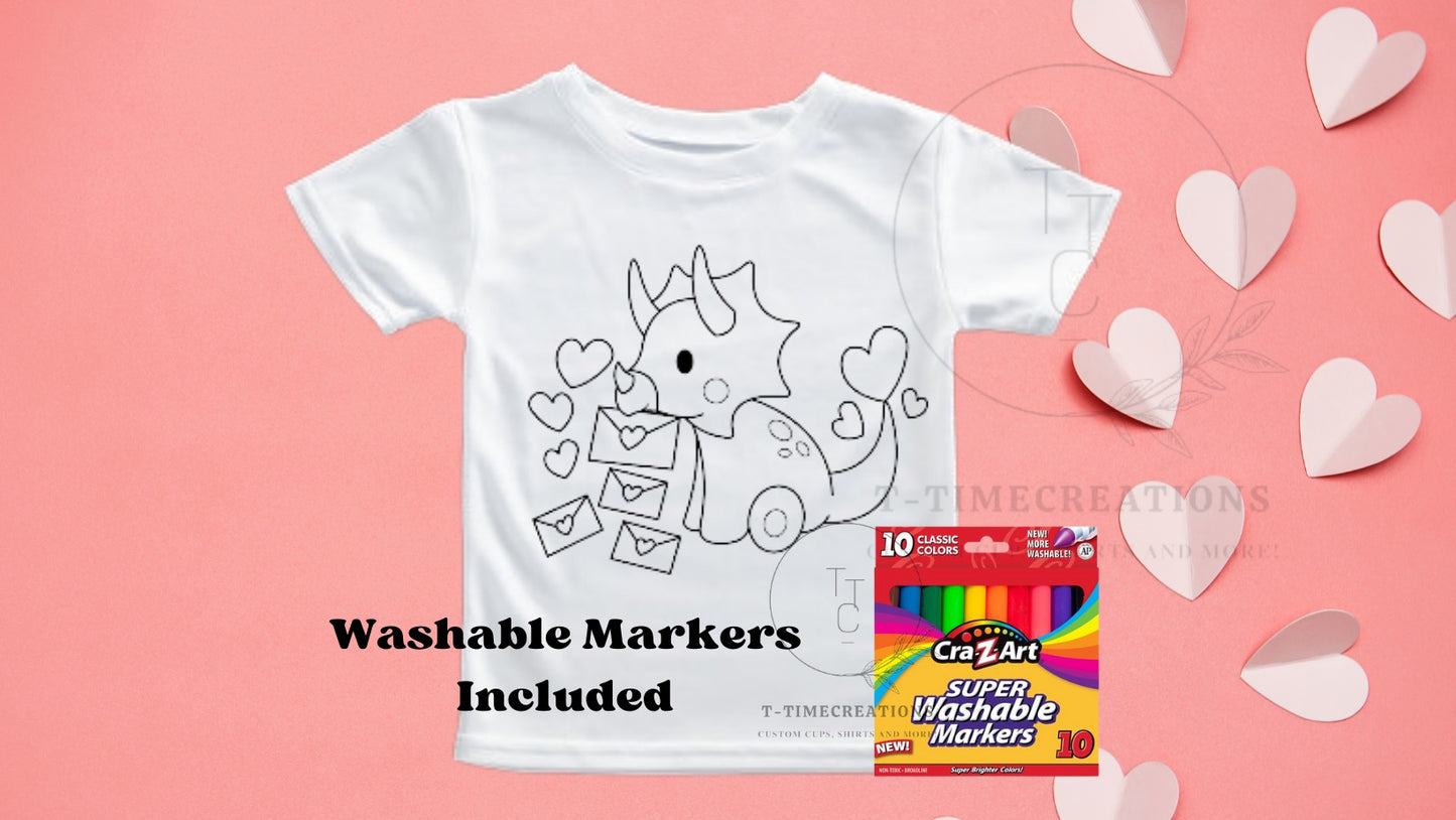 Dino Washable Valentines Day Shirt With Washable Markers