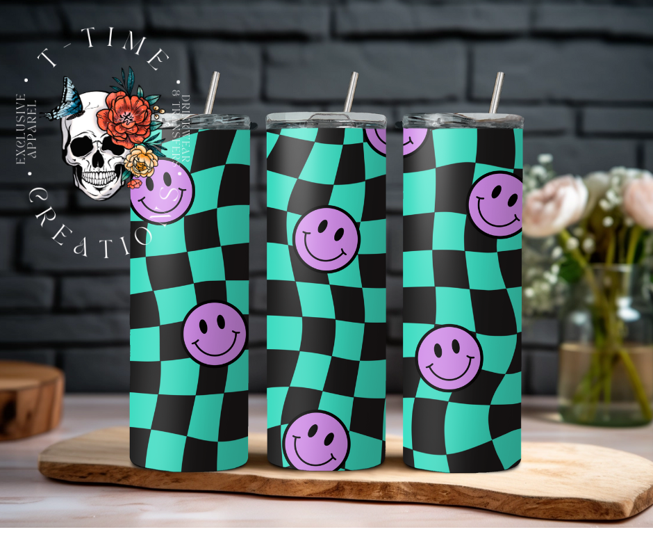 Teal and Black Smiley Retro 20oz Tumbler