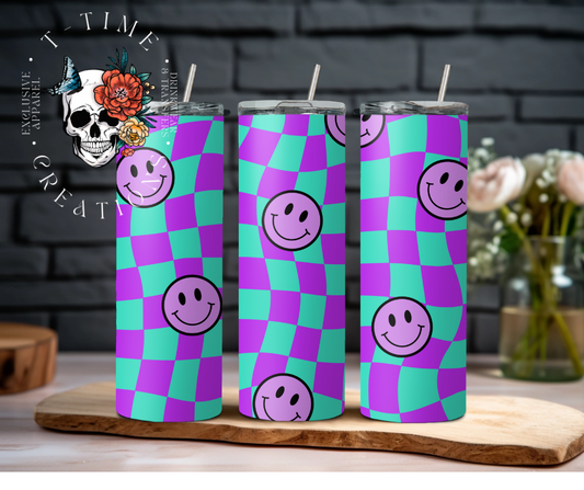 Purple and Blue Smiley Retro 20oz Tumbler