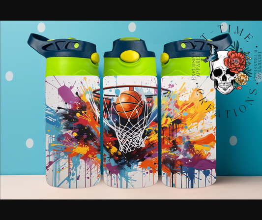 Basketball Watercolor 12oz Double Wall Insulated Kids Tumbler with Handle