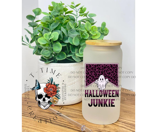 Halloween Junkie 16oz boho glass can Tumbler