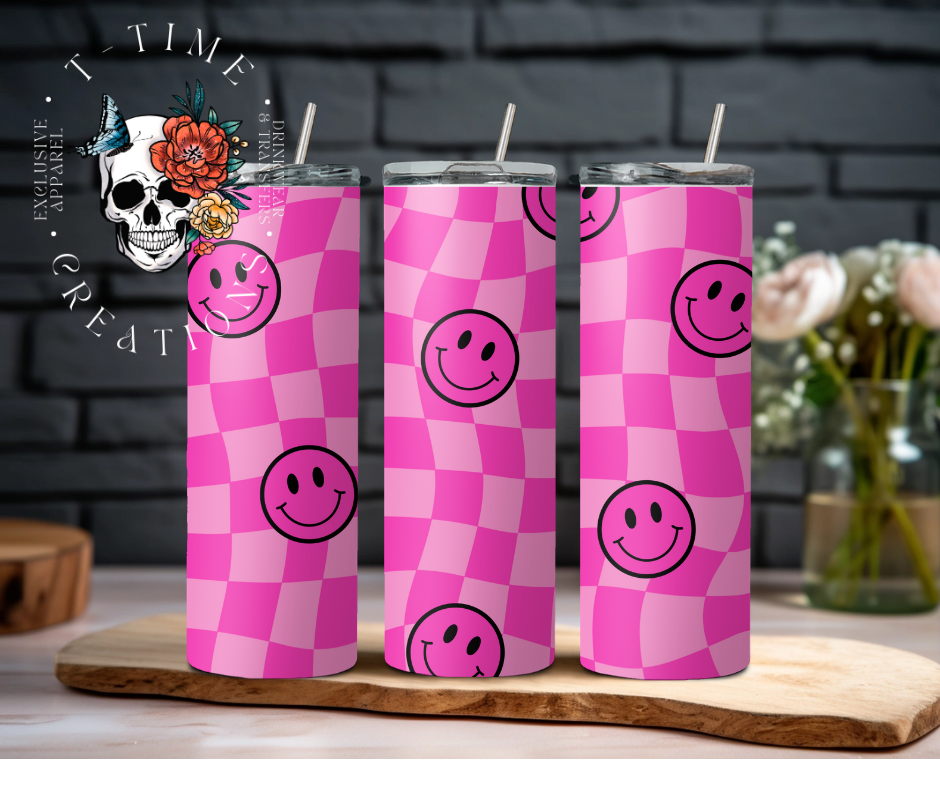 Tripple Pink Smiley Retro 20oz Tumbler