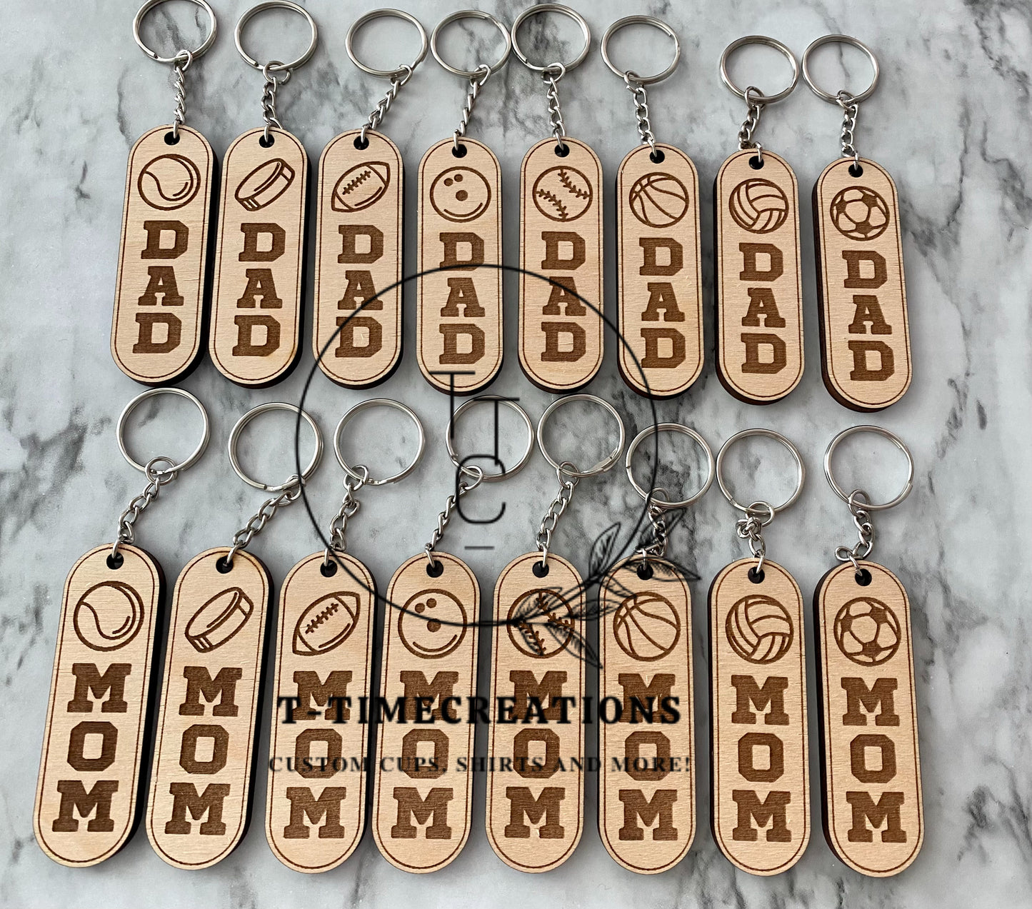 Wooden Sports Dad/Mom Keychains