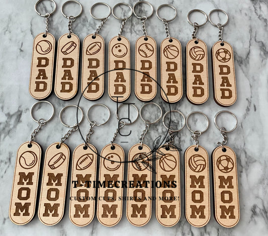 Wooden Sports Dad/Mom Keychains